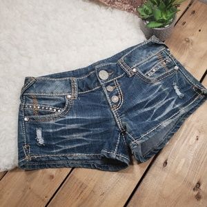 Almost Famous Denim Rhinestone Accent Shorts 3